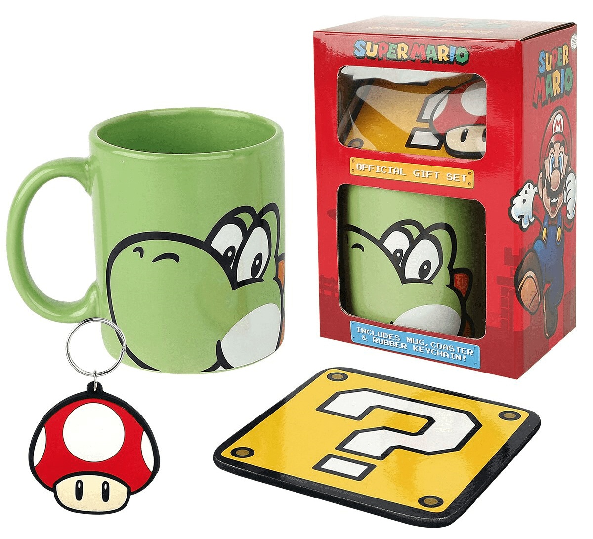 Caja regalo Yoshi Super Mario taza + llavero + posavasos - Imagen 2
