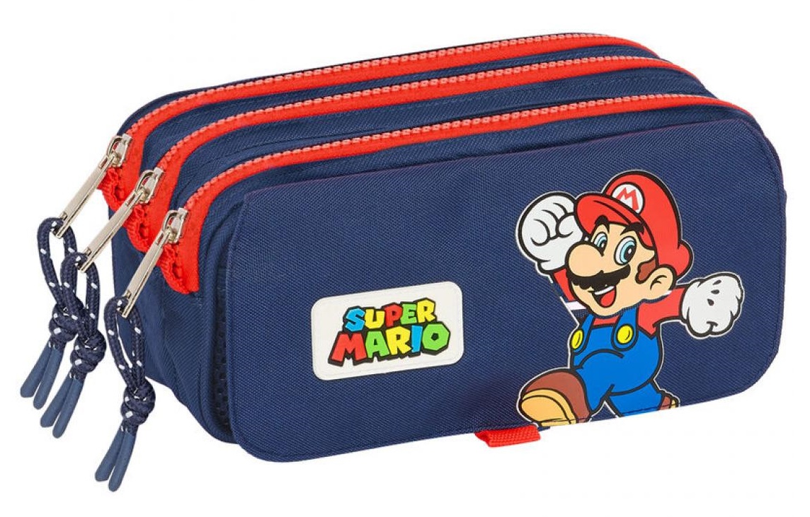 Portatodo triple rectangular Super Mario azul adaptable a carro