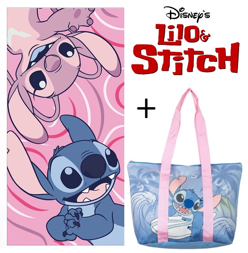 Pack OFERTA Toalla rosa + Bolso de Playa Stitch
