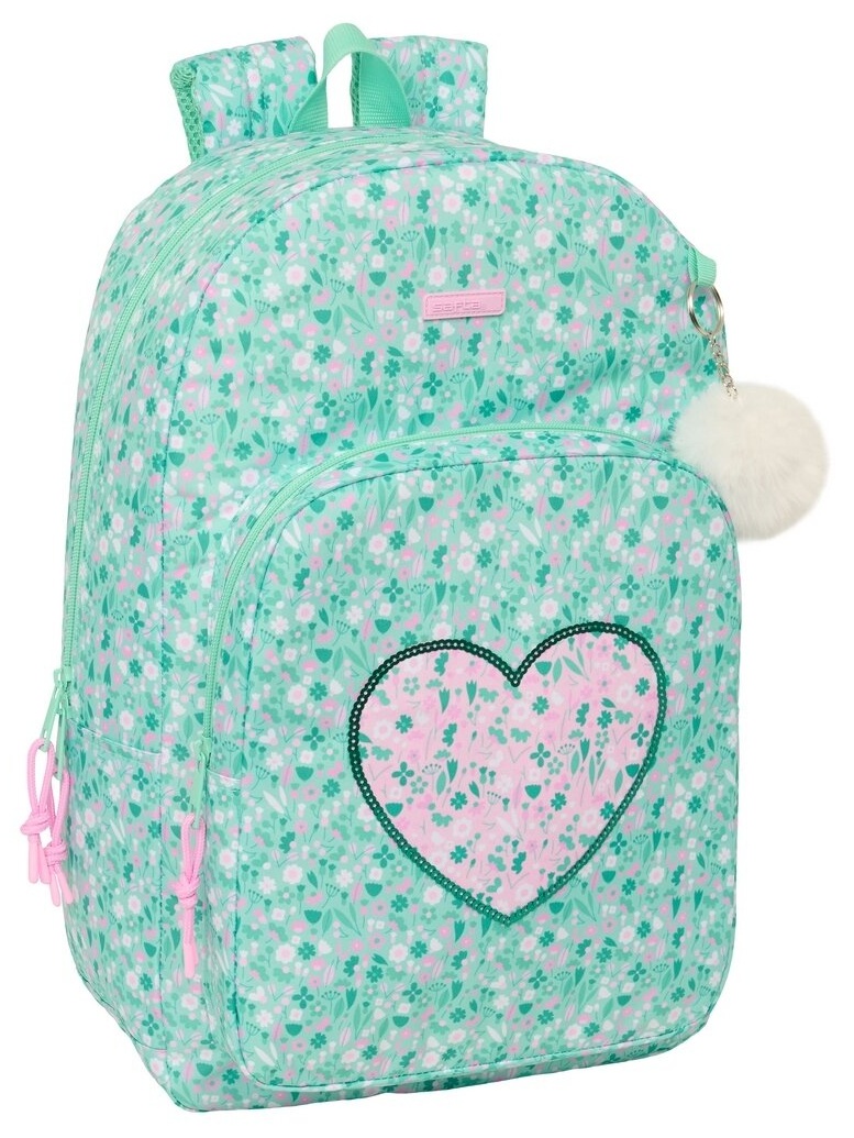 Mochila Corazon verde Safta adaptable a carro 46cm