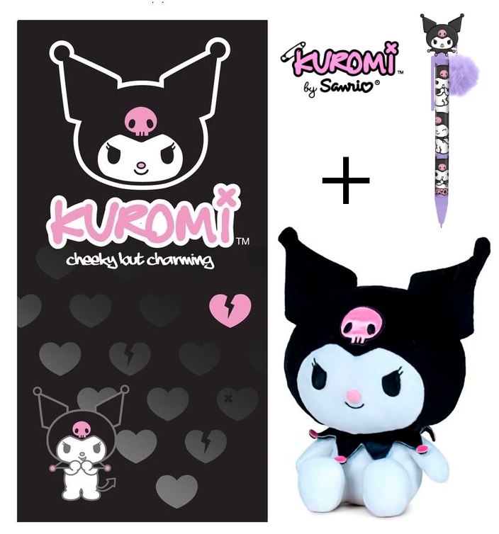 Pack OFERTA Toalla + Peluche + Boligrafo Kuromi Las Aventuras de Hello Kitty y sus Amigos