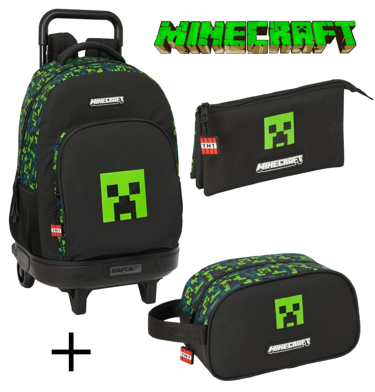 Pack OFERTA Trolley Mochila + Portatodo + Neceser Creeper Cube Minecraft