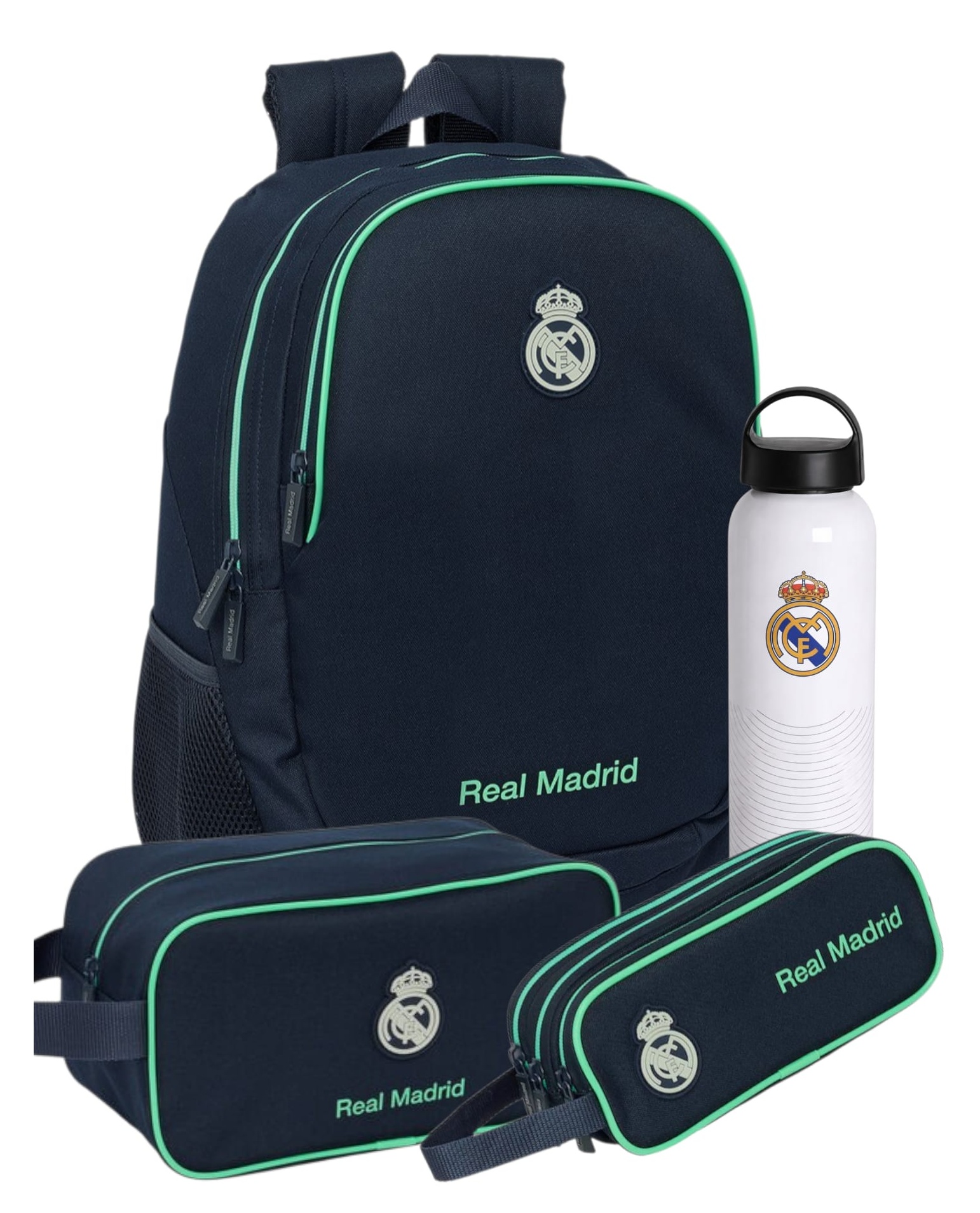 Pack OFERTA Mochila 44 cm+ Portatodo triple + Zapatillero + Botella Real Madrid  2ª Equipacion 25/26