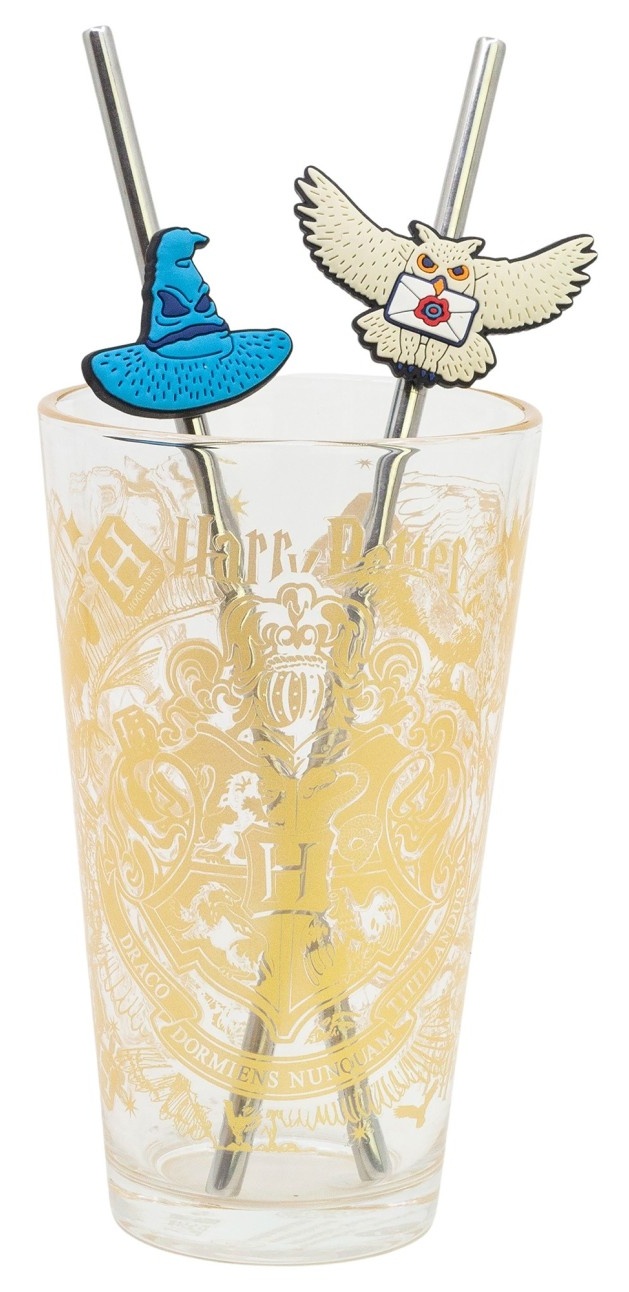 Set Vaso de vidrio + 2 Pajitas Harry Potter