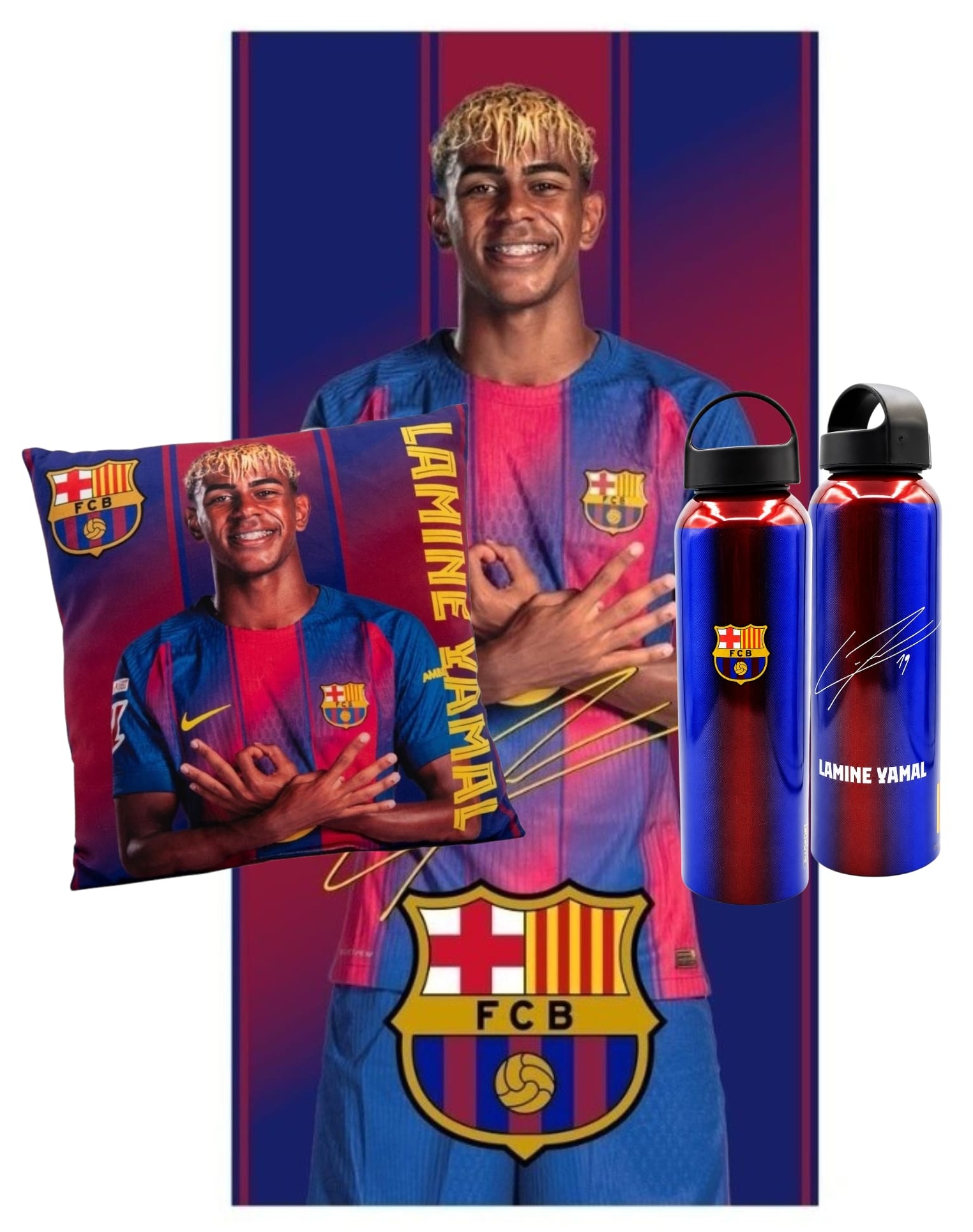 Pack OFERTA Toalla + Botella + Cojin Lamine Yamal F.C Barcelona