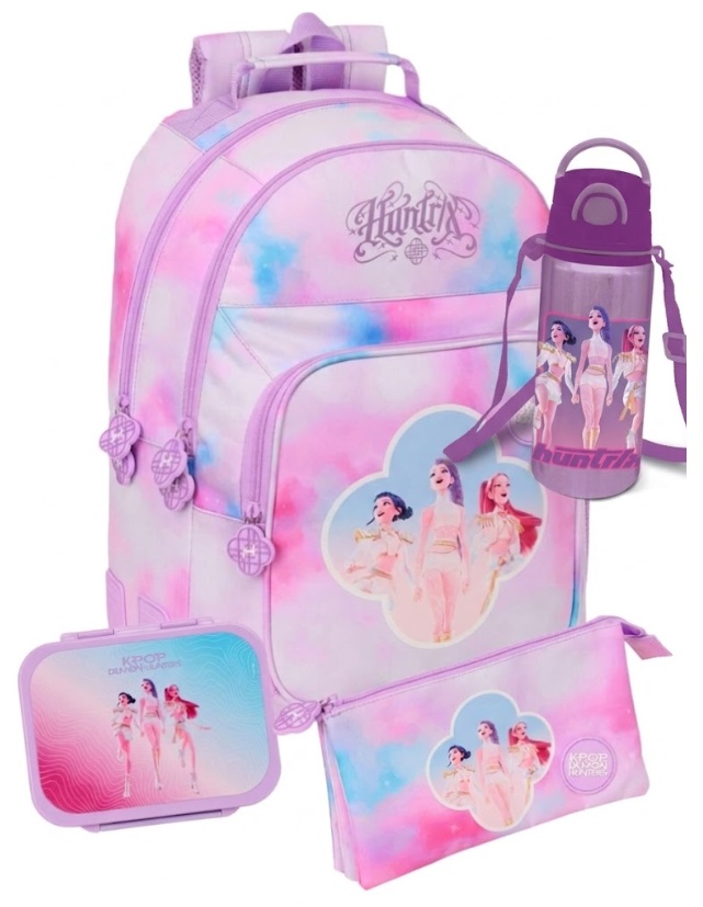 Pack OFERTA Mochila 42cm + Portatodo + Fiambrera + Botella Artist Las Guerreras K-Pop