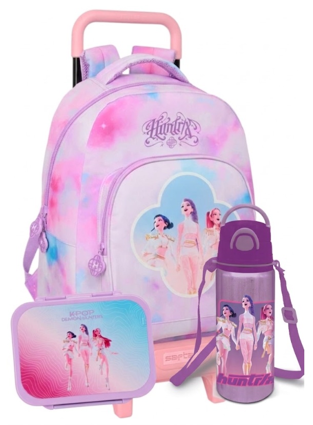 Pack OFERTA Trolley Mochila + Fiambrera + Botella Artist Las Guerreras K-Pop