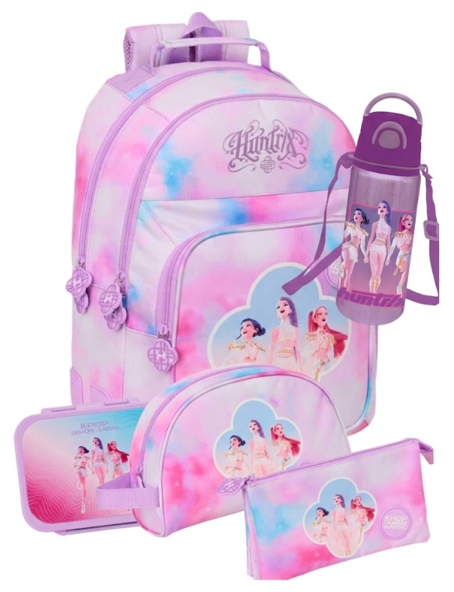 Pack OFERTA Mochila 42cm + Neceser + Portatodo + Fiambrera + Botella Artist Las Guerreras K-Pop