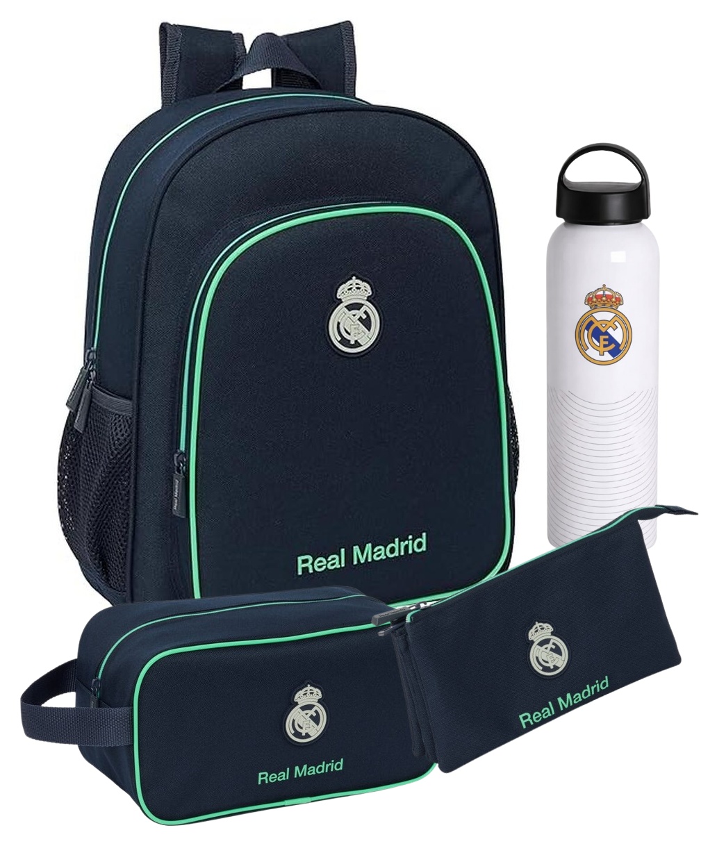 Pack OFERTA Mochila 38 cm+ Portatodo triple + Zapatillero + Botella Real Madrid 2ª Equipacion 25/26