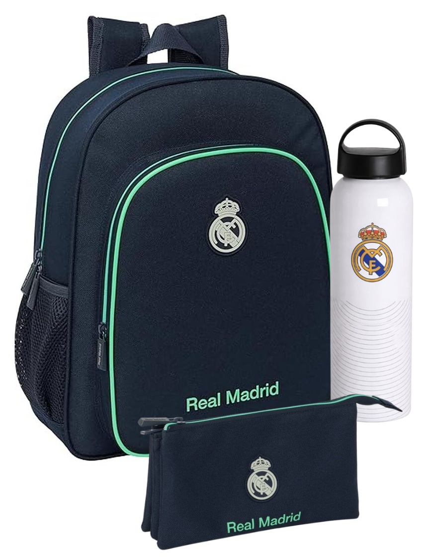 Pack OFERTA Mochila 38 cm + Portatodo triple + Botella Real Madrid 2ª Equipacion 25/26
