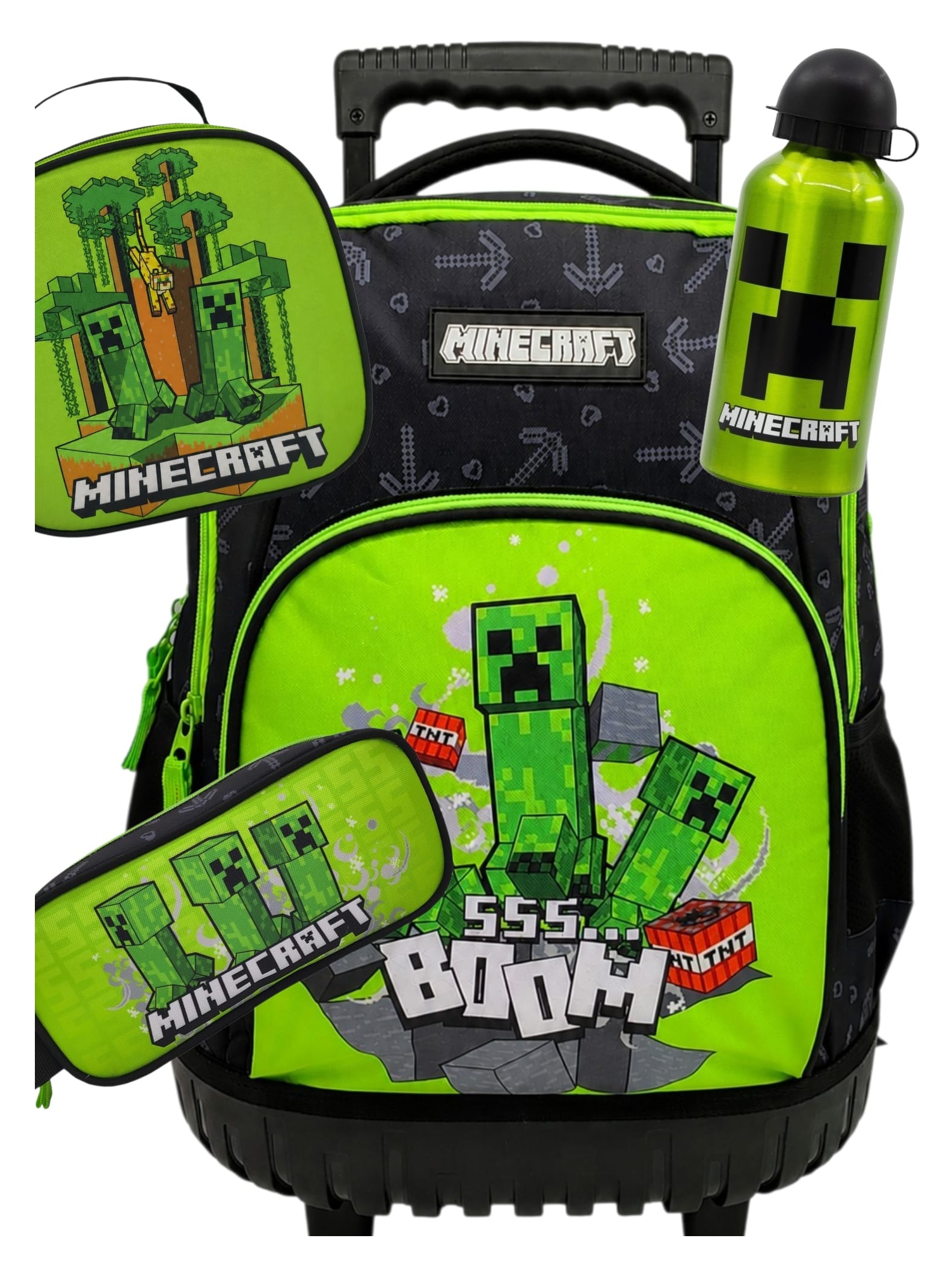 Pack OFERTA Mochila + Portatodo + Portamerienda + Botella Minecraft