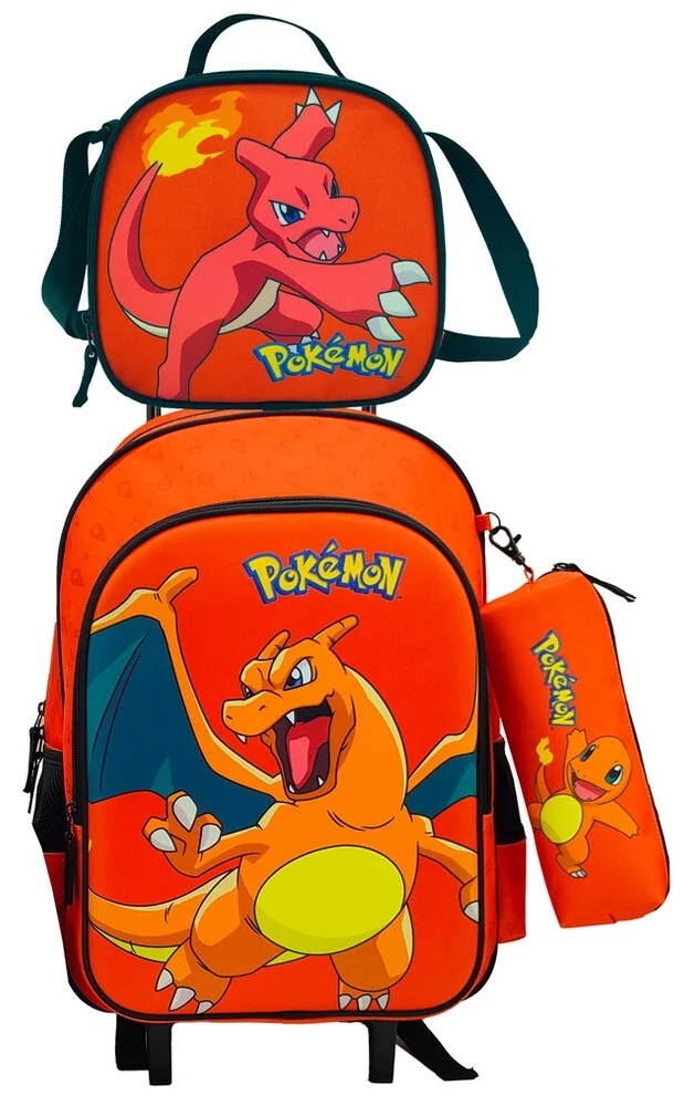 Set Trolley Mochila+ Portatodo + Portamerienda Charizard Pokemon
