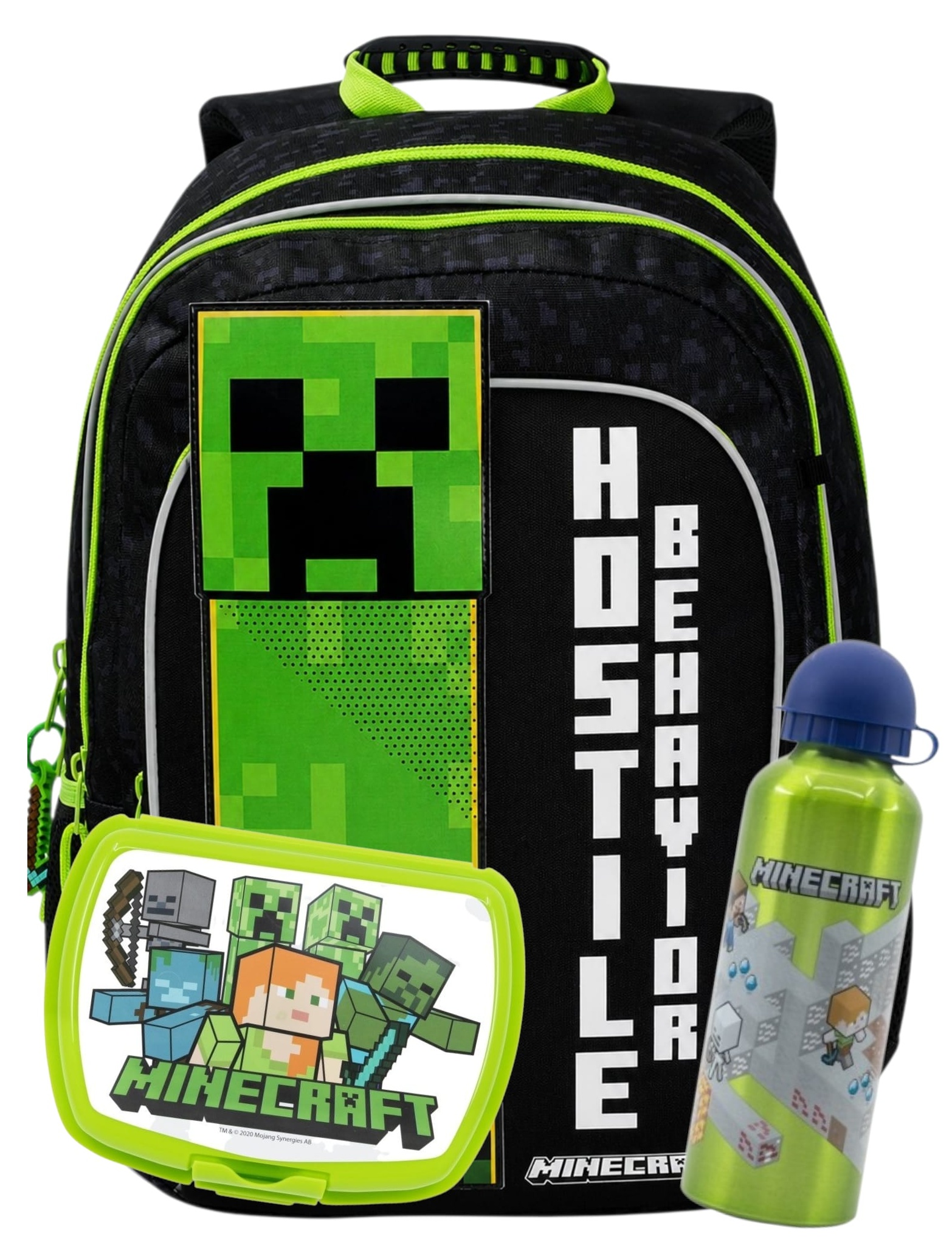 Pack OFERTA Mochila Hostile + Fiambrera + Botella Minecraft