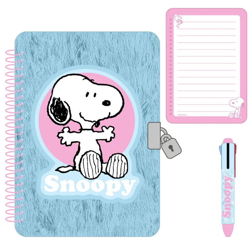 Diario con candado + Boligrafo colores Snoopy