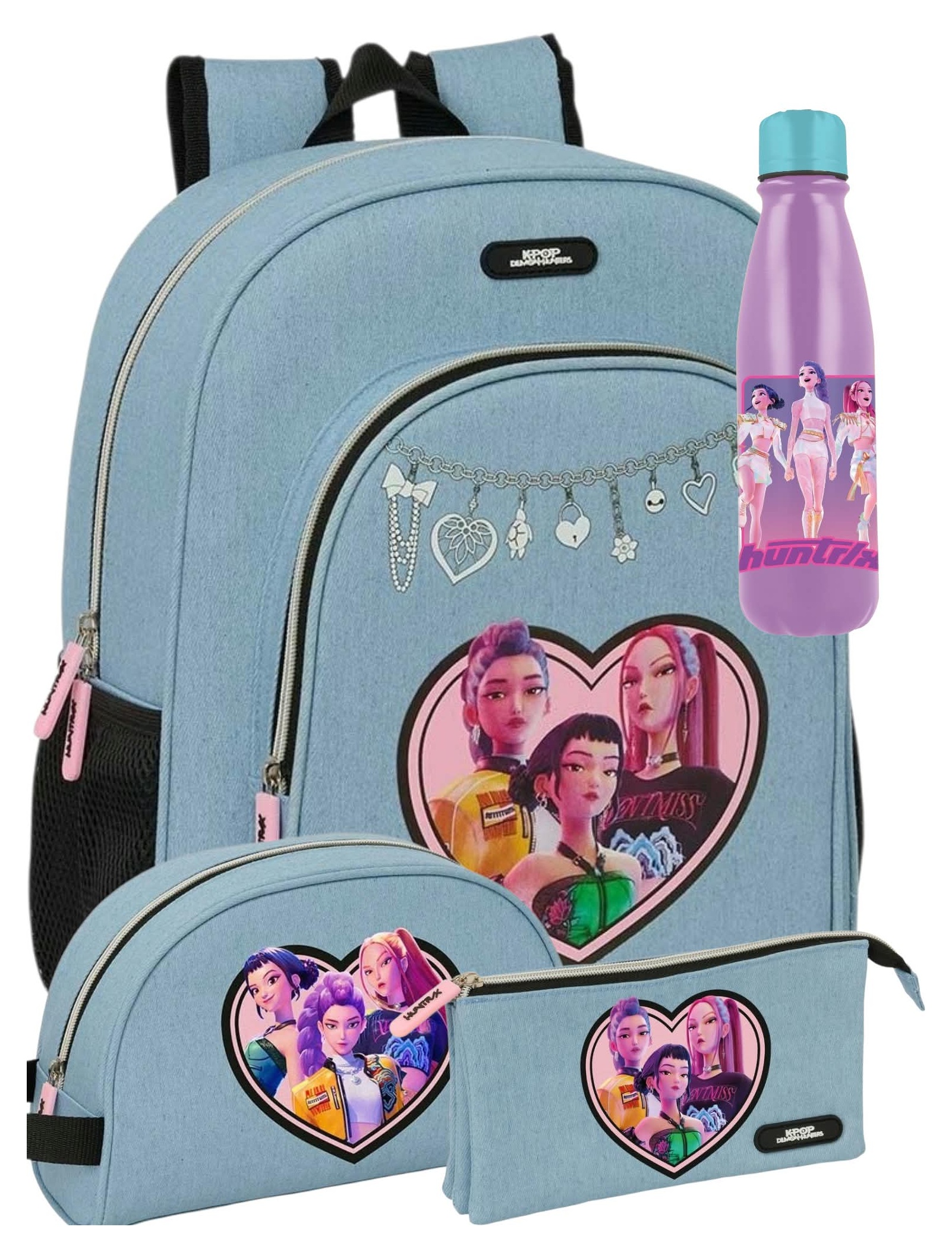 Pack OFERTA Mochila 38cm + Portatodo + Neceser + Botella aluminio Las Guerreras K-Pop