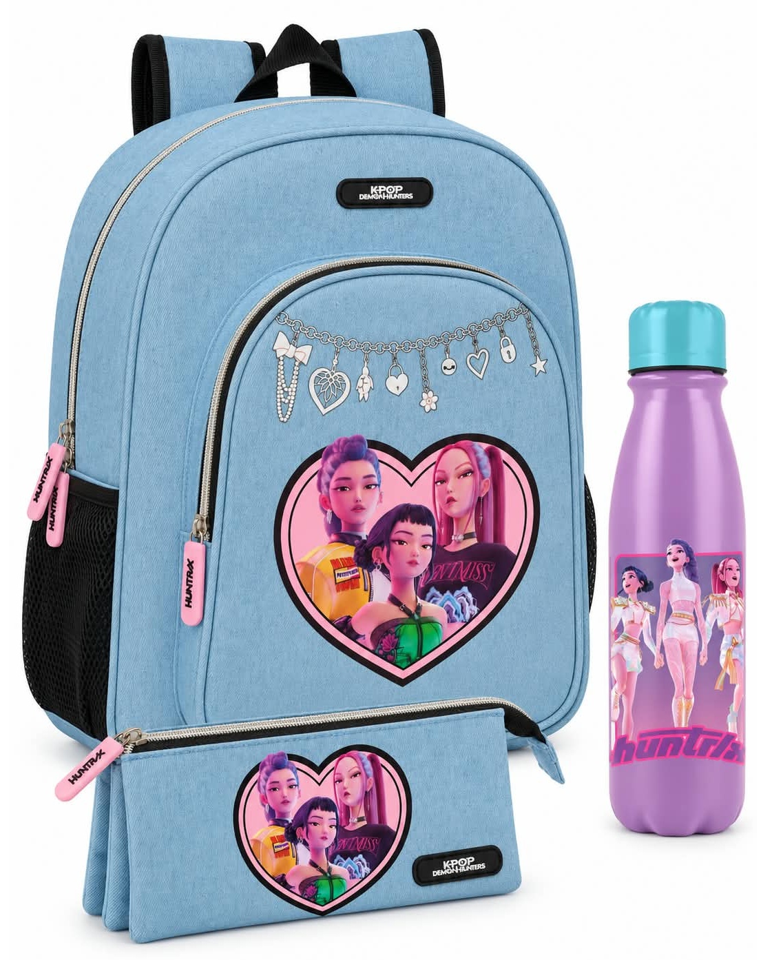 Pack OFERTA Mochila 38cm + Portatodo + Botella aluminio Las Guerreras K-Pop