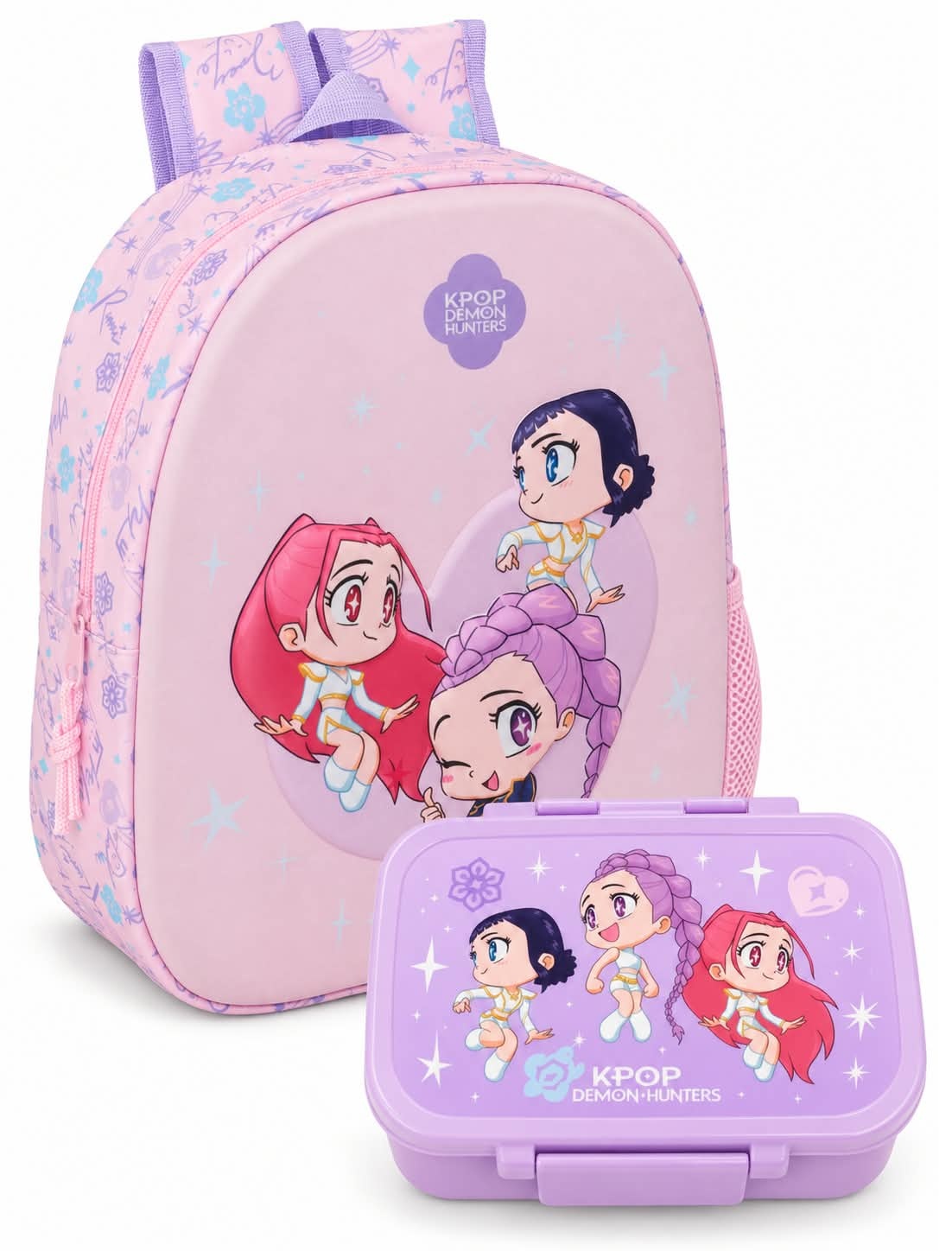 Pack OFERTA Mochila infantil + Fiambrera multiple Las Guerreras K-Pop chibi