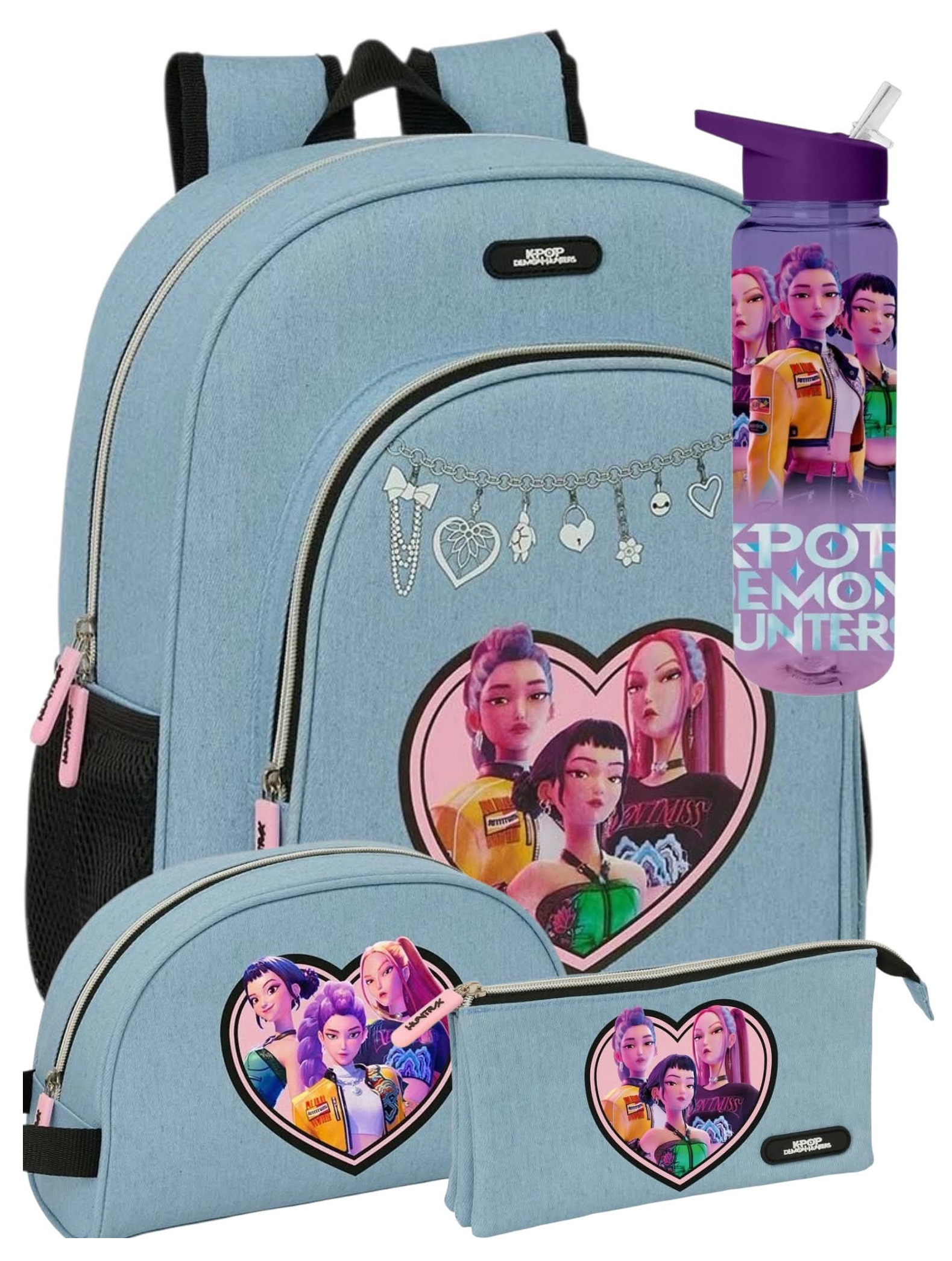 Pack OFERTA Mochila 38cm + Portatodo + Neceser + Botella Las Guerreras K-Pop